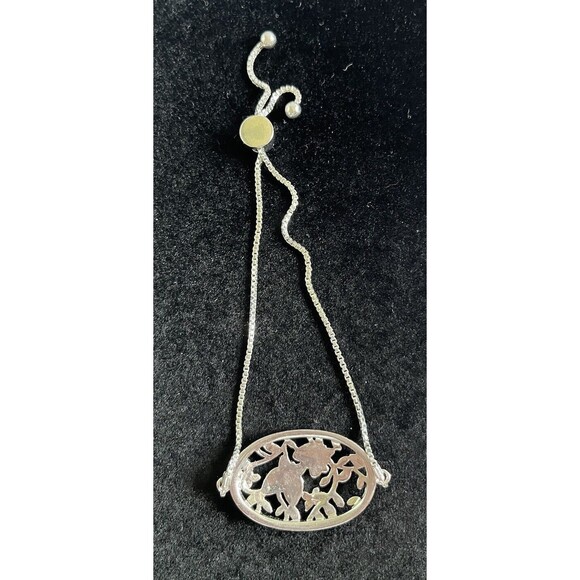 IBB Silver Tone Butterfly Floral Adjustable Slide Bolo Bracelet Faux Rhinestones - Picture 5 of 6